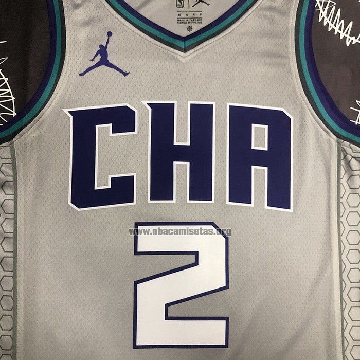 Camiseta Charlotte Hornets LaMelo Ball NO 2 Ciudad Edition Gris
